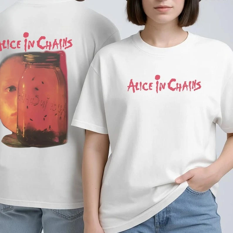 Vintage Alice In Chains Print Short Sleeves T-shirt Grunge Rock Band Graphic Men Women 90s Alternative Music Merch Gift For Fan