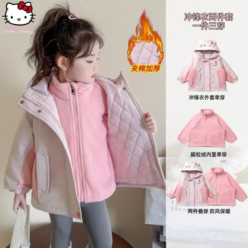 

Новая утолщенная куртка с капюшоном Kawaii Cat для девочек, детская осенне-зимняя теплая стеганая куртка, модная уличная одежда в стиле аниме, топы