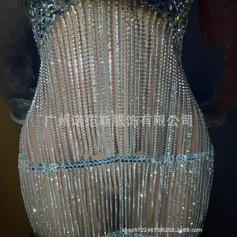 Kostuum Bloem Streep Gouden Kwastje Mouwloze Lange Panty Jurk - Sexy Voor Catwalk Gastheer Zanger & Model Body Transparente Flecos