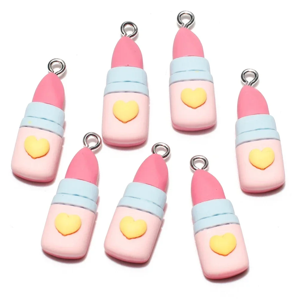 10pcs Simulated Lipstick Fun Charms Resin Makeup Pendants for Earring Necklace Keychain Jewelry Making Supplies Diy Findings