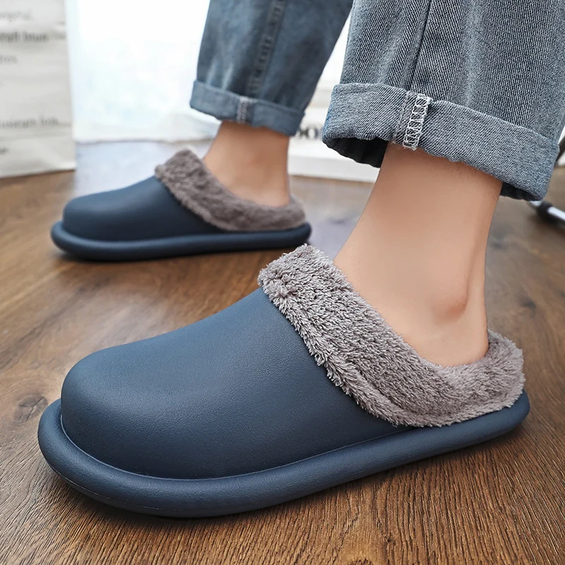 Slippers Men\'s Home Winter Outdoor Warm Plush Water Proof Trendy All-match Wear-resistant Non-slip Couple Slipper Cotton Shoes