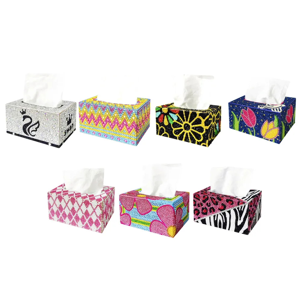 5D DIY Tissue Box Creative Diamond Mosaic Square Tissue Cases Creative Art Napkin Dispenser Craft Kitchen Supplies