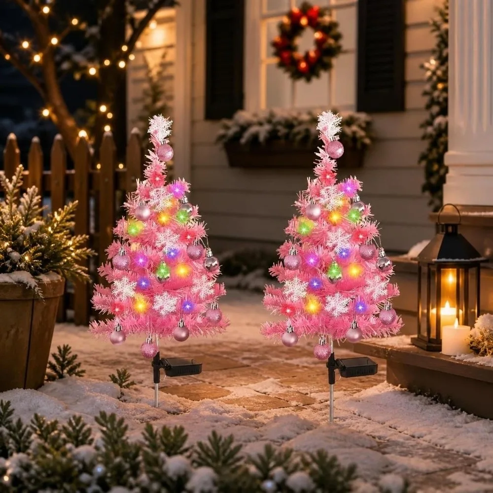 Realistic Solar Christmas Tree Lights Waterproof Cordless Landscape Lawn Lamp Creative Ground Mounted Garden Solar Lights