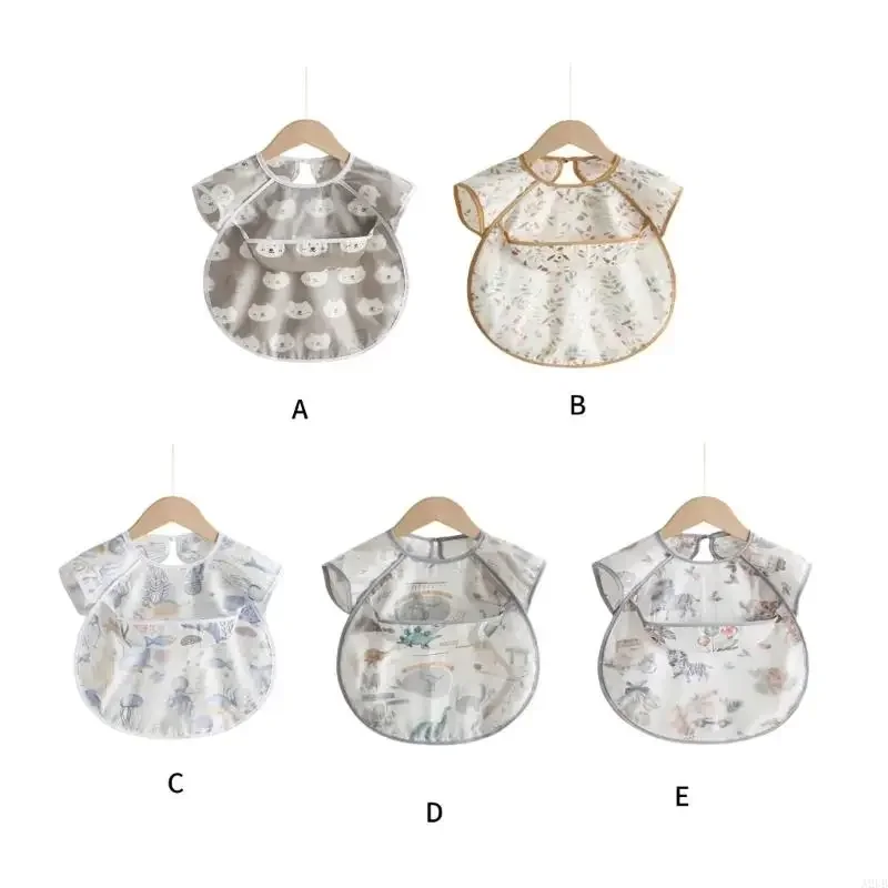 Panno per ruttini traspirante per bambini Manica corta Design resistente all'acqua Tute Grembiule per progetti artistici di giochi disordinati per bambini 15UB