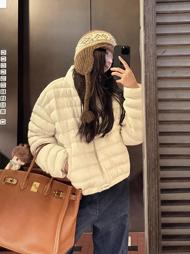 

Уютная свободная куртка из гусиного пуха (90% белый гусиный пух), теплая, однотонная, повседневная, с длинными рукавами, на молнии