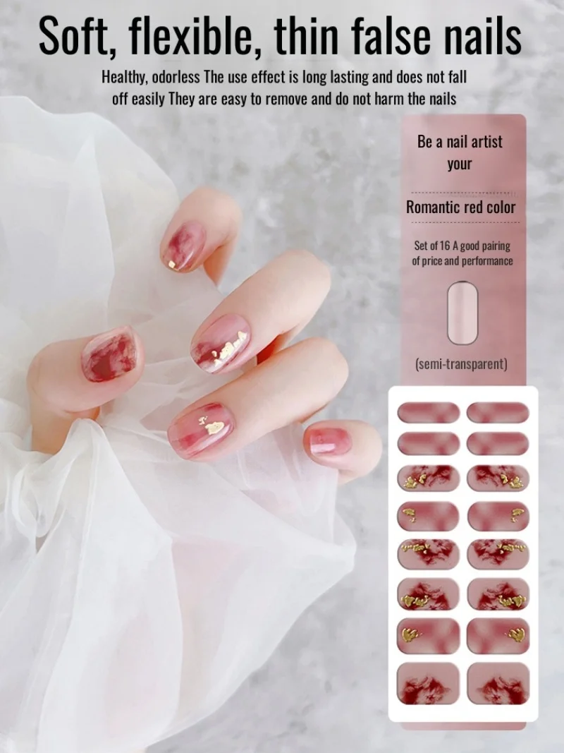 Gel Nail Stickers UV Semi Curing Nail Stickers 3D Stamping Light Therapy Nail Polish Nail Stickers 16 Pieces