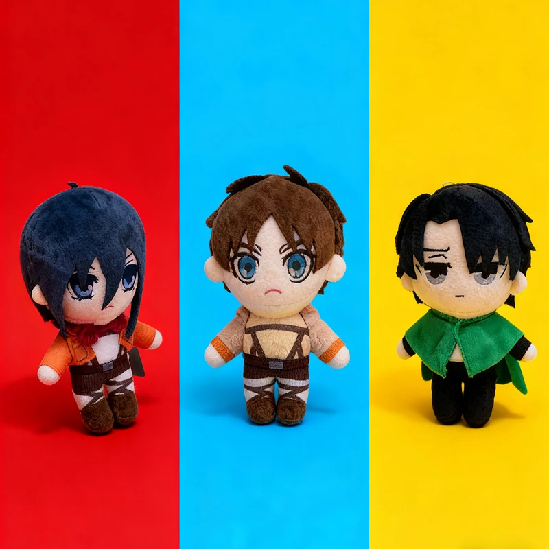 20cm Attack on Titan Anime Plush Toys Kawaii Levi Eren Mikasa Stuffed Doll Green Cute Collection Birthday Gift for Fans