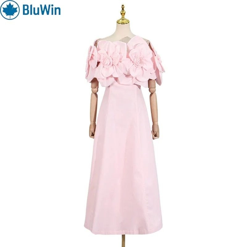 فستان BluWin 5Colors 2025 بدون حمالات - مزين بالزهور ثلاثي الأبعاد، فستان أنيق بلون موحد للنساء