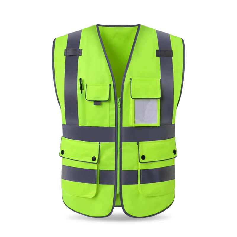 Hi Vis Blue Safety Vest Reflective With Zipper and Pockets High Visibility Workwear Work Vest For Men And Women