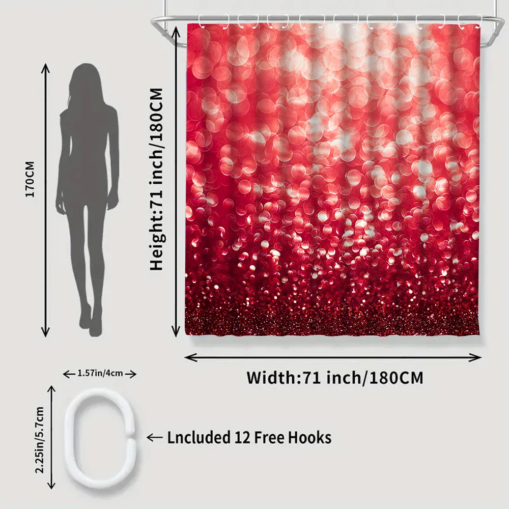 1/4 Red Bubble Circle shower Curtains, Toilet Seat Decoration, Shower Curtain with Carpet and Toilet Lid, 12 70.8x70.8 inch Hook
