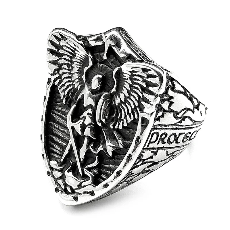 316L Vintage Saint Michael Erzengel Ring für Frauen Männer Edelstahl Gold Farbe Ritter Schild Finger Ring Amulett Schmuck – Detail 6
