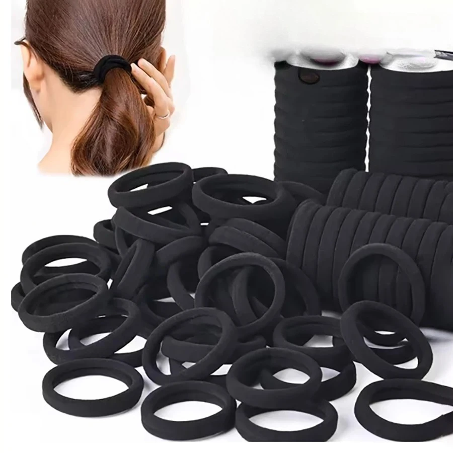 

Bulk Solid Black Cotton Hair Rings, High Elastic Non-slip Seamless Hair Tie, Gentle Scalp-friendly Ponytail Ropes for Daily Makeup Sports Hairstyle Fixing