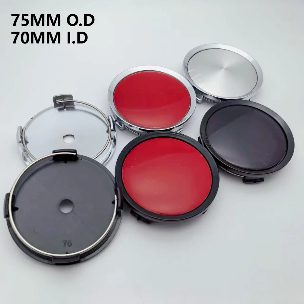 

4pcs No Logo Emblem Car Wheel Center Caps 75mm 70mm Wheels Hub Cap Lid Rim Hubcaps Cover Black&Silver&Red Badge Car Accessories