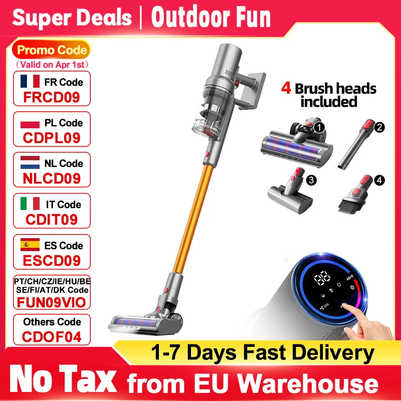 ABIR-aspirateur sans fil VC205, 27000PA, poignées anti-poussière intelligentes, grand écran tactile, pour la maison des animaux domestiques