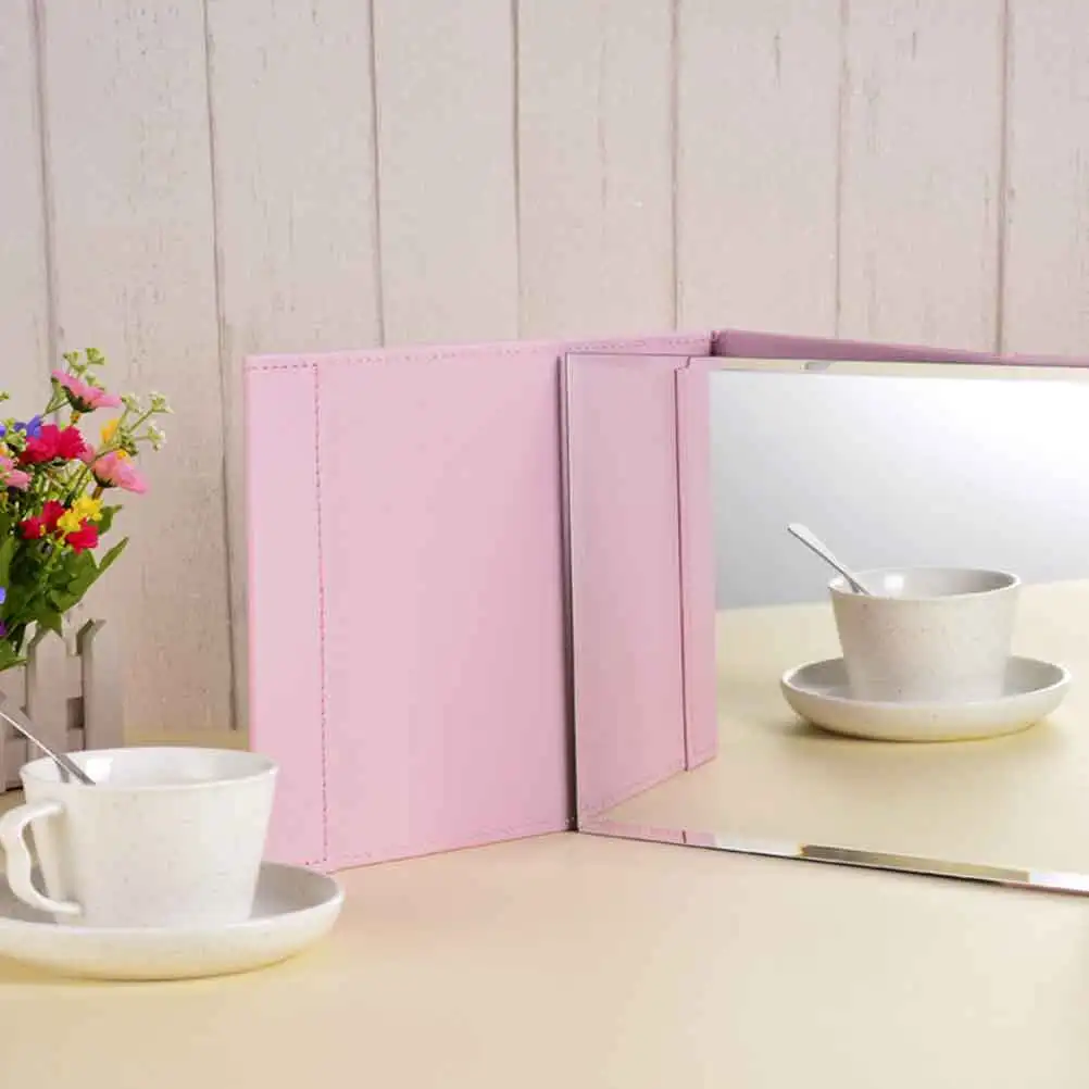 

Foldable Makeup Mirror Pink Portable Desktop Mirror High Definition Clear Surface Folding Design For Women Girls Gift