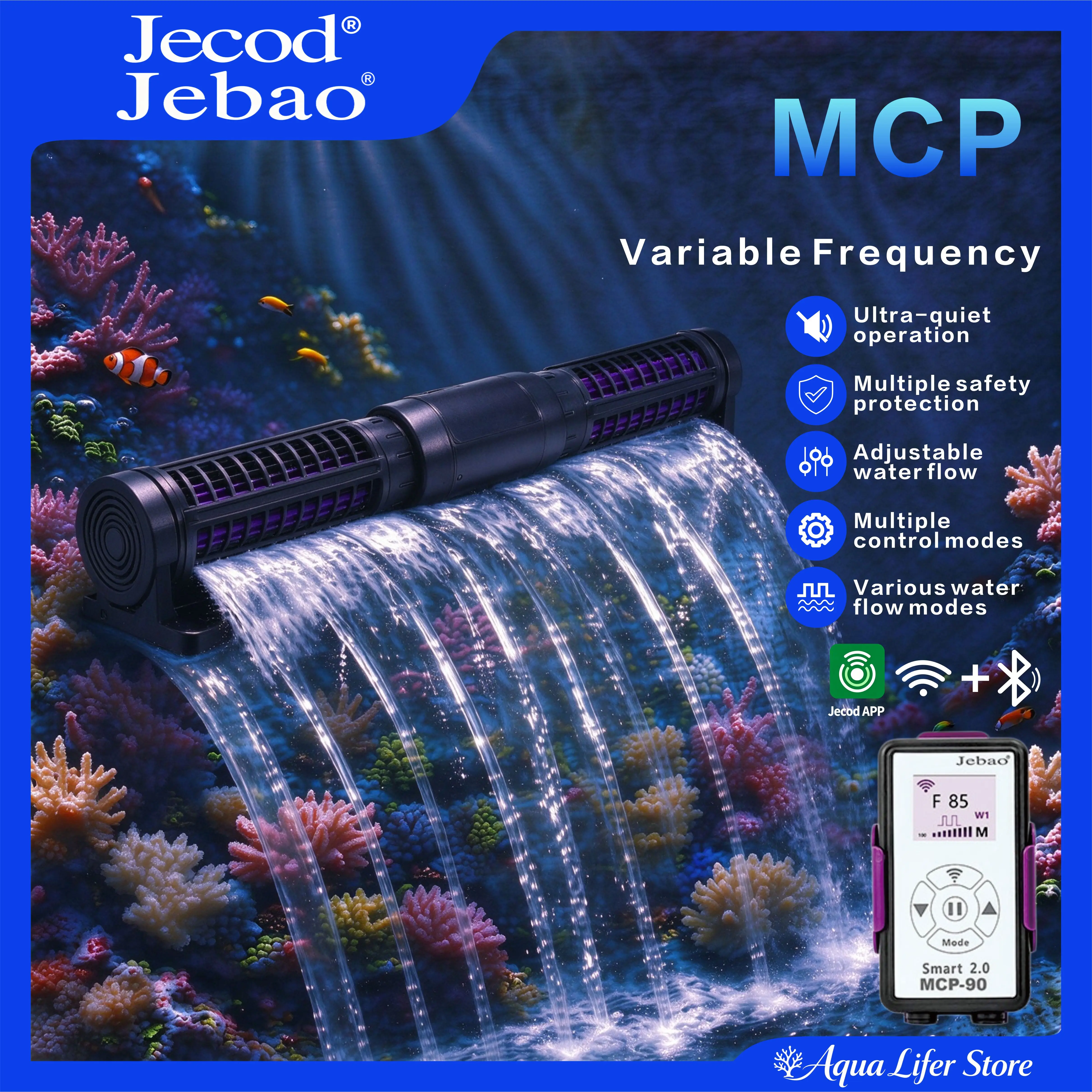 Jebao Jecod MCP Cross Flow Wavemaker Pump, Bluetooth WiFi APP Control with Controller for Fresh & Saltwater Reef Aquarium