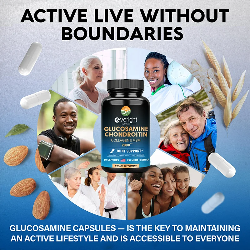 Glucosamine | Chondroitin | MSM | Collagen Capsules -2800 mg- Nutritional Vitamins Health Supplement - Non-GMO Vegan Gluten-free