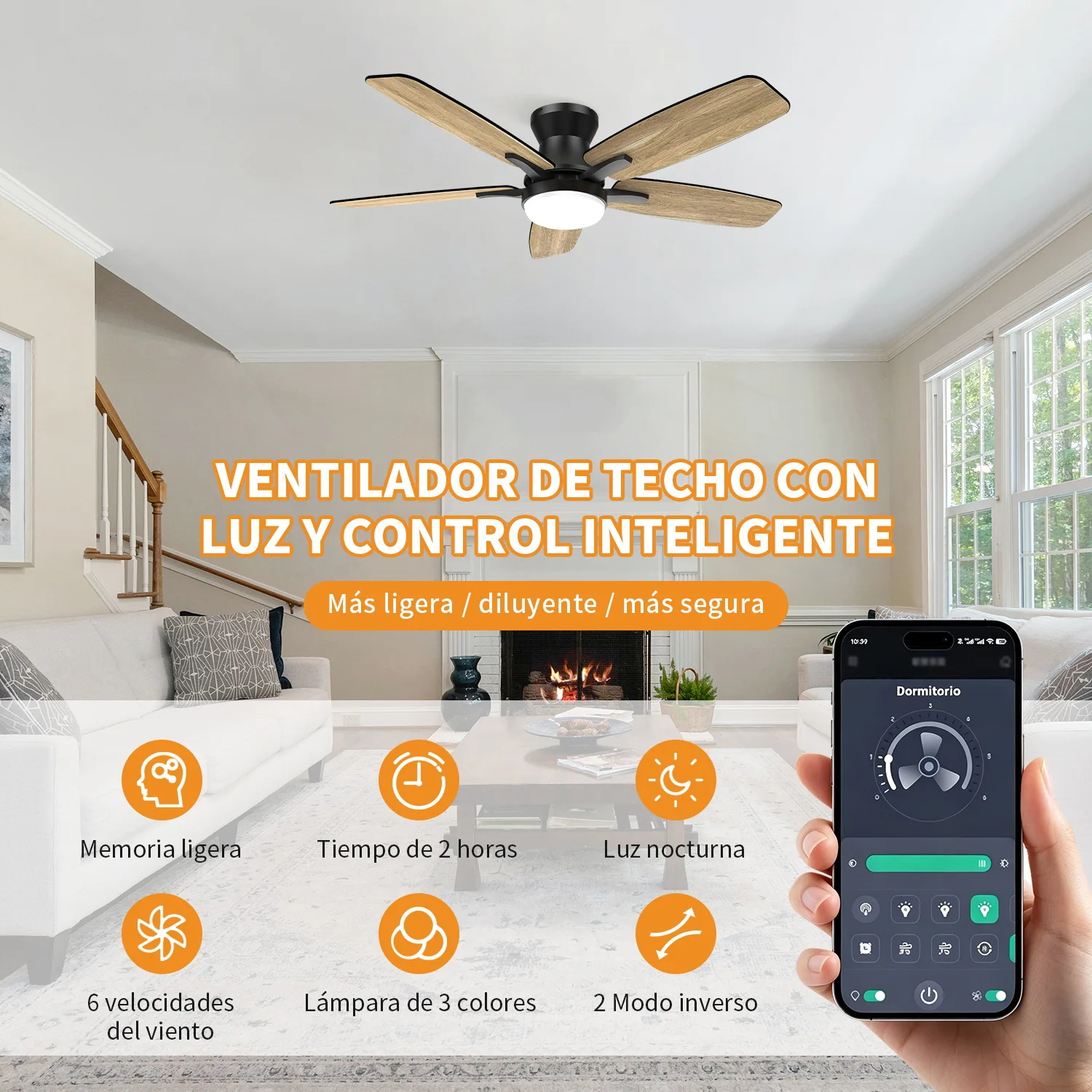 42 inch intelligent ceiling fan light 6 wind speeds APP and remote control low-noise timed fan light for bedroom and living room