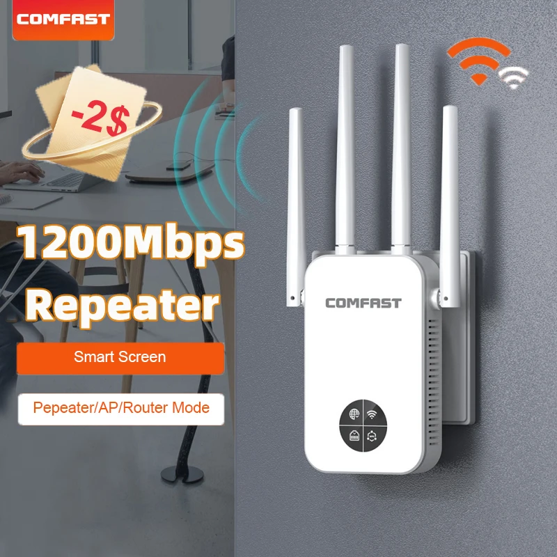 1200Mbps Wifi Repeater Extender Smart Screen Display Router Amplifier 2.4G&5GHz Wireless Signal Repetidor Home Wi Fi repeteur