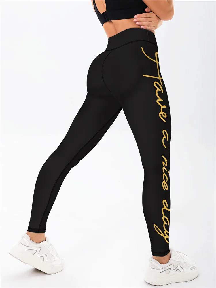 English letters personalized offset printing leggings, fitness high elasticity leggings, women\'s yoga pants