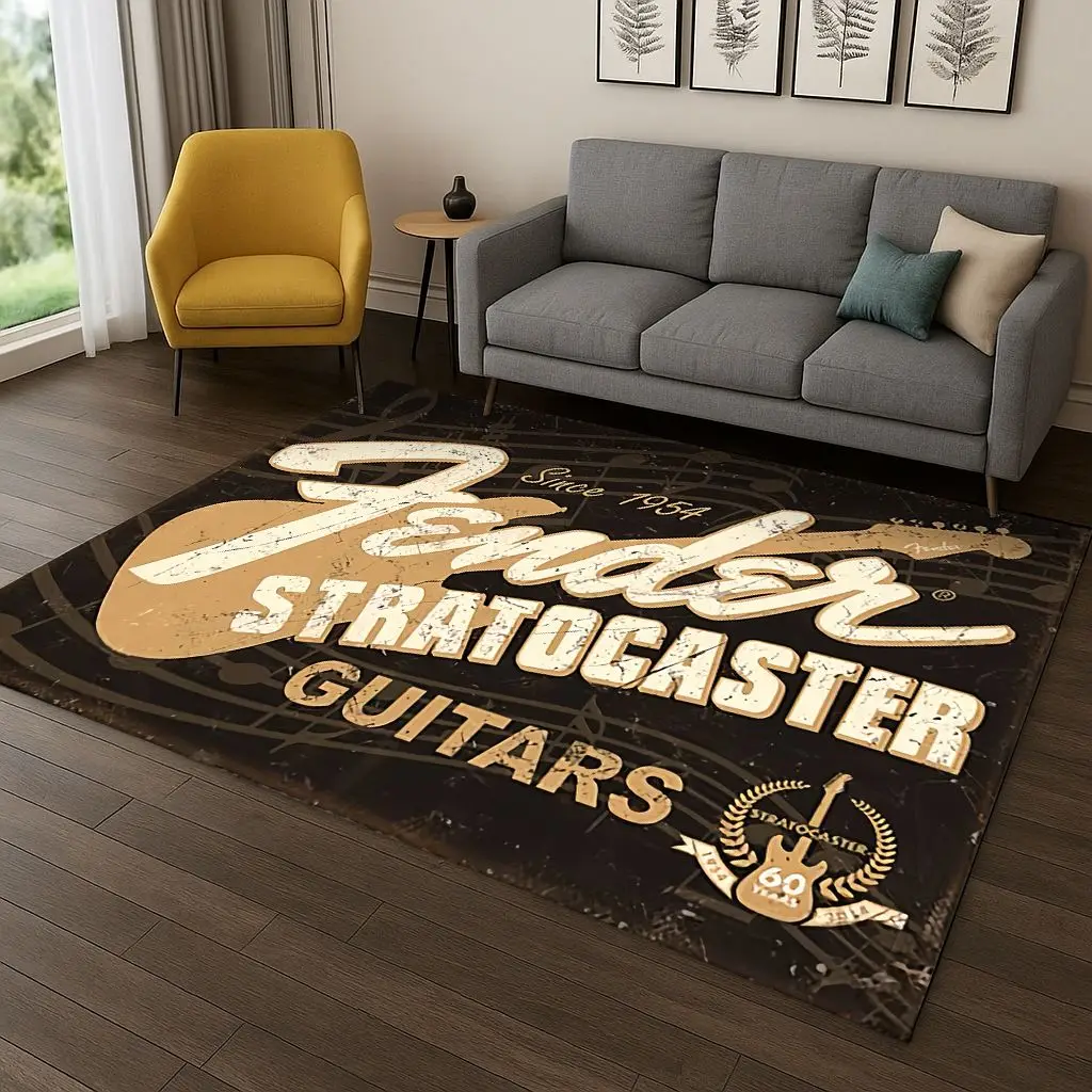 3D Fender Guitar Bass Instrument Music Logo Carpet Rug for Bedroom Living Room Sofa Doormat Home Decor,Area Rug Non-slip Gift