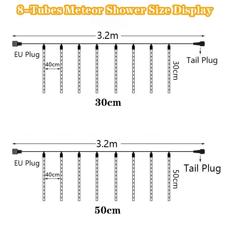 8 Buizen Meteorenregen Led Lichtslinger Bruiloft Slinger Kerstboom Decoraties Voor Outdoor Nieuwjaar Sprookjesachtige Tuinverlichting