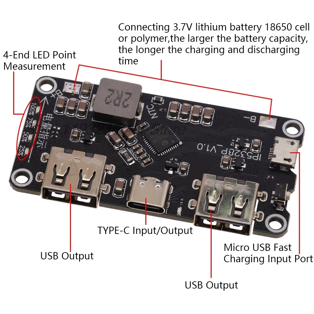 IP5328P Dual USB 18650 Battery Charger treasure Tpye-c 3.7V to 5V 9V 12V Step up Fast Quick Charger Circuit Board QC2.0 QC3.0