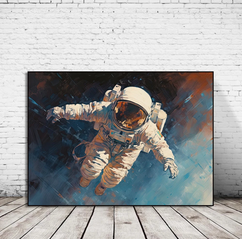 Astronaut Spacewalking in Beautiful Space Original Canvas Painting Poster Wall Print Space Art Living Room Bedroom Home Decor