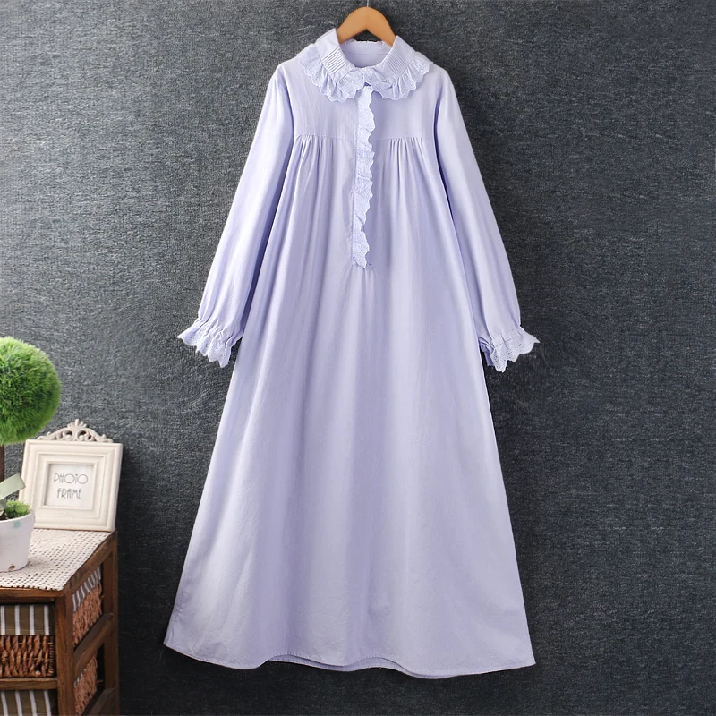 

Sping Autumn Sweet Mori Girl Solid Color Long Dress Women Peter Pan Collar Long Sleeve Casual Loose Midi Dresses