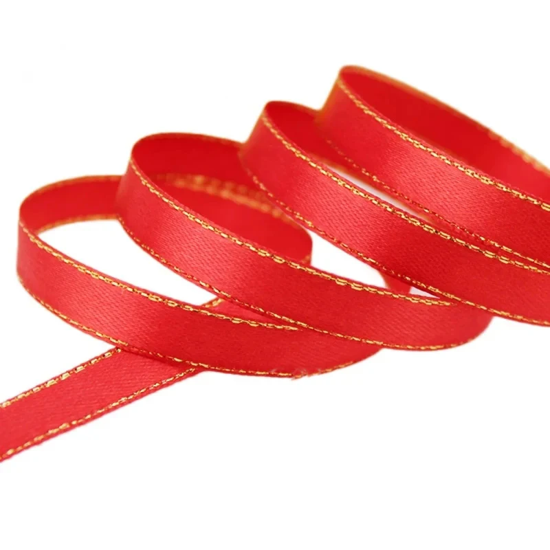 (25 yards/lot) 20mm satin ribbons red gold edge ribbon wholesale high quality gift packaging ribbons