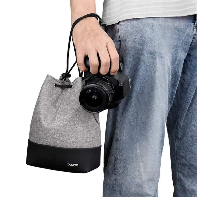 N34R-BOONA Multifunctional Waterproof Camera Storage Bag Drawstring Stitching Photo Lens Case For Canon Nikon Sony Pentax B