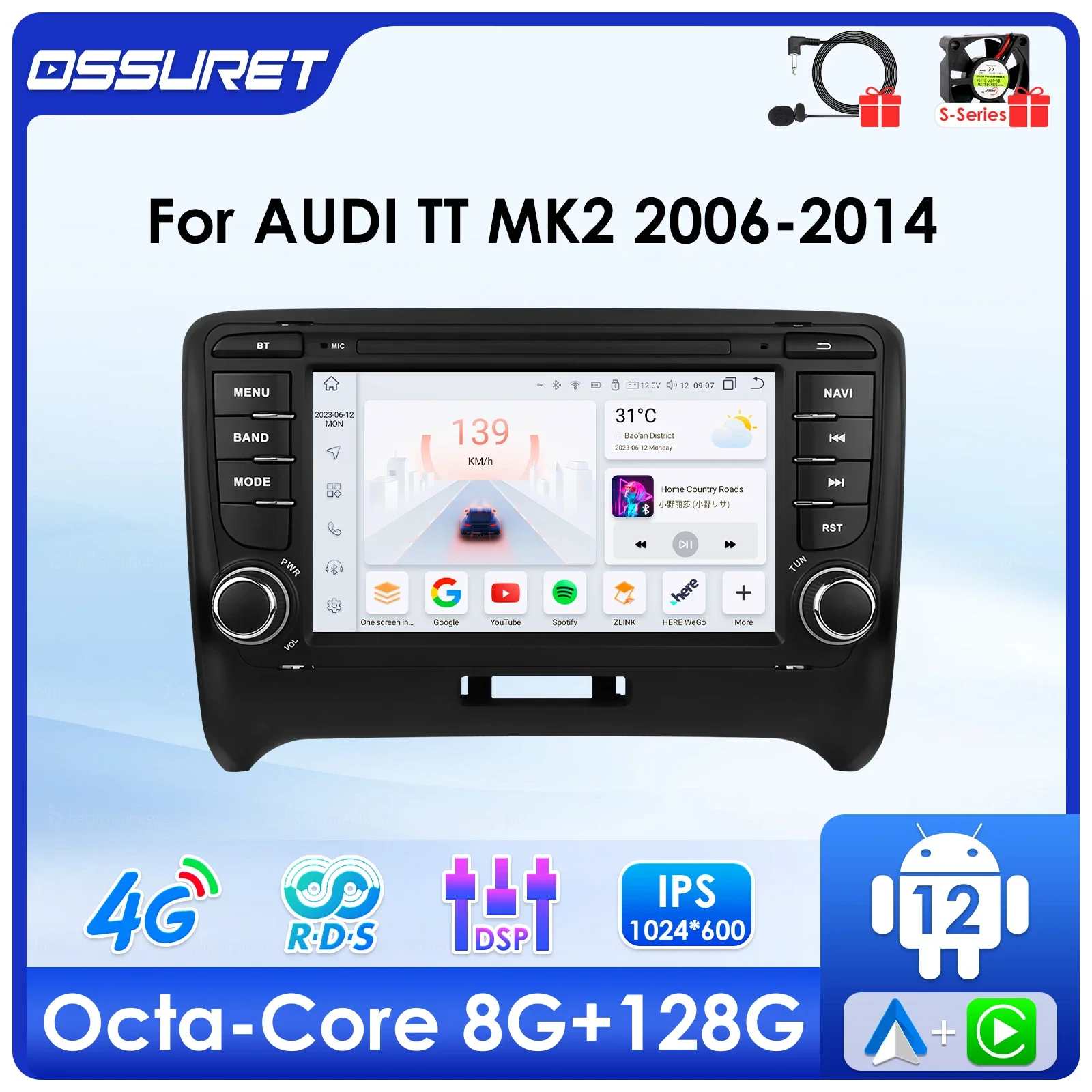 

For Audi TT MK2 8J 2006 - 2014 Android 12 Autoradio Multimedia Video player DSP Carplay GPS navi Stereo 7862 Head Unit screen