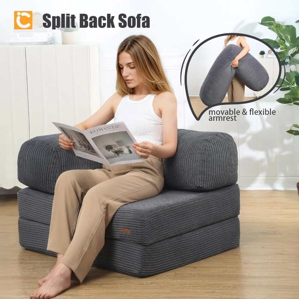 Adjustable Sofa Bed for Adults, Compact Folding Chair Bed, Convertible Sleeper Couch, Futon Style Single Sofa