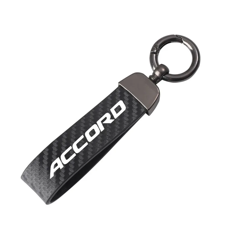 Carbon Fiber Textured Leather Keychain Ultra HD Printed Car Keychain for Honda Accord Car Accessories