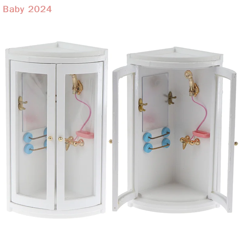 Juego de ducha de baño de madera en miniatura para casa de muñecas, escala 1:12, muebles para decoración de habitación de niños