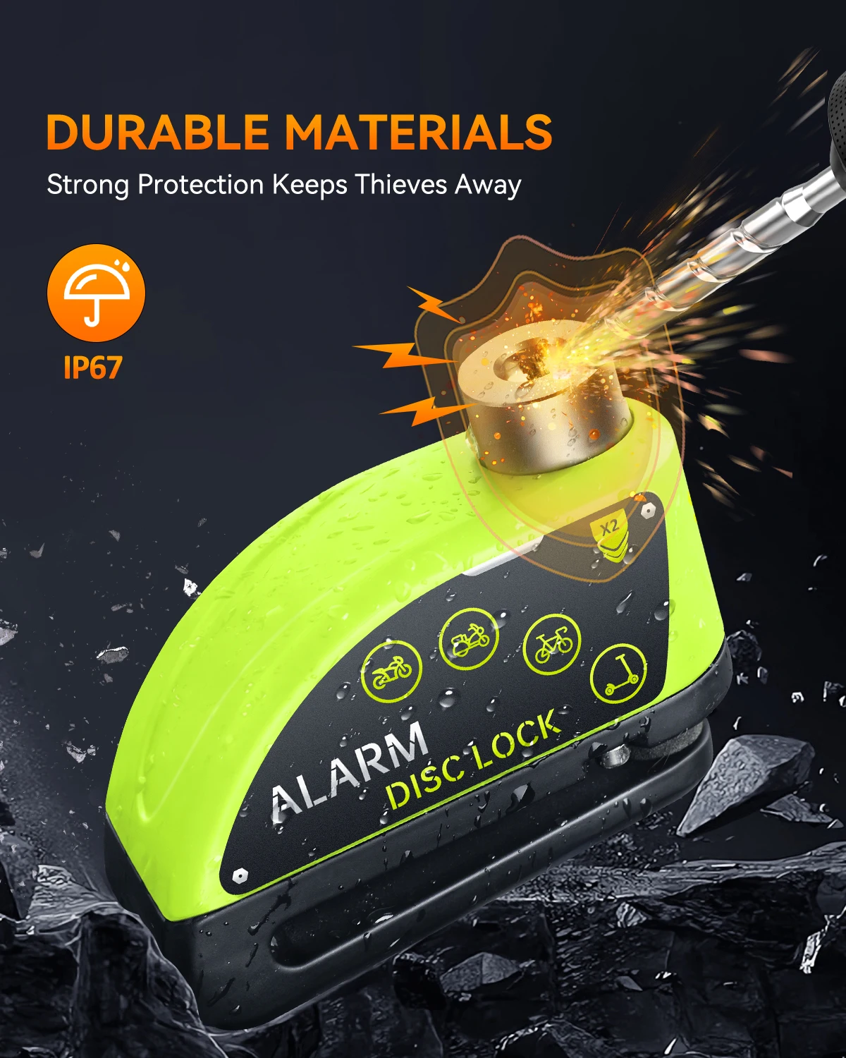 Aluminum Alloy Wheel Disc Brake Lock Waterproof Anti theft Motorcycle Bicycle Alarm Lock 120dB Loud For Scooter