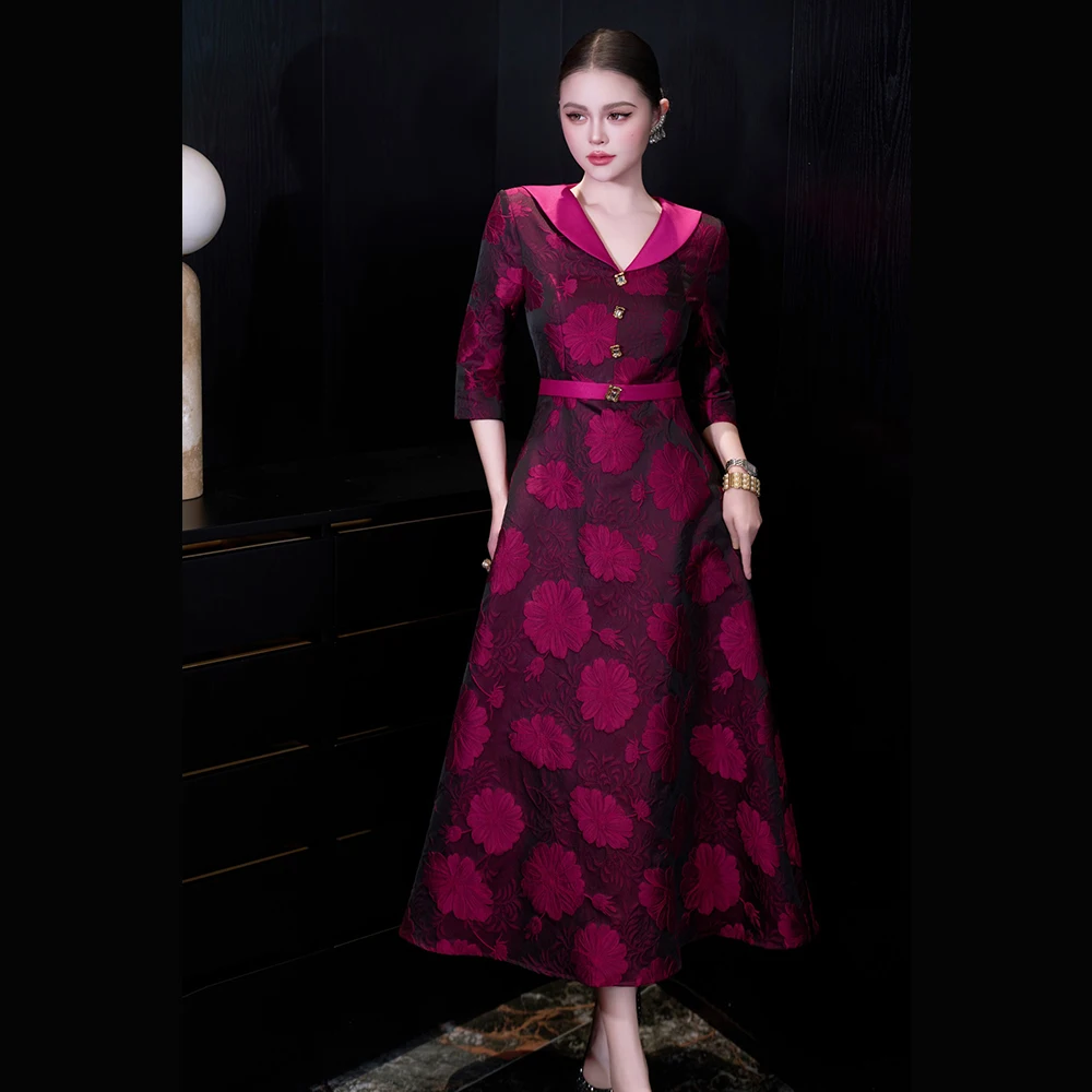 

Meyyithun Women's Dress Doll Collar Print Maxi Skirt Dress Spring New Arrival Fashion Cotton Blend Slim Dress Lady Office Dress
