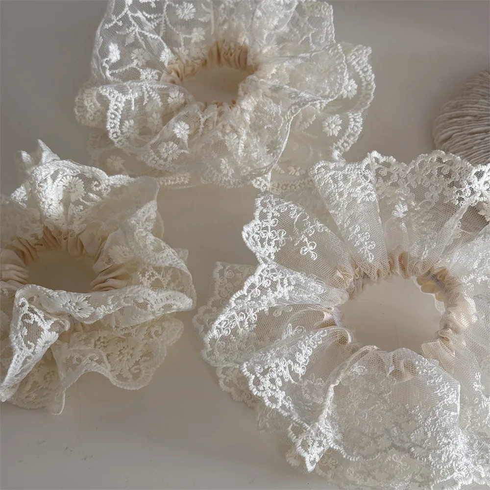 

French Vintage White Lace Mesh Elastic Scrunchie Elegant Temperament Fabric Hair Rope Hair Accessories For Woman Girls