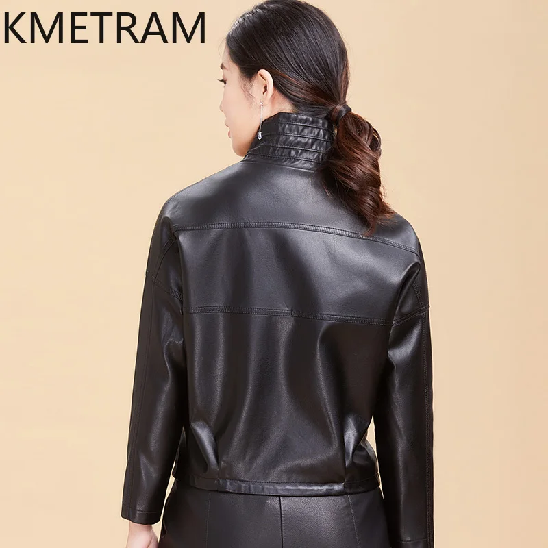 KMETRAM-Jaqueta de couro de carneiro real para mulheres, roupas soltas, casacos curtos, roupa coreana, nova primavera, outono, 2024