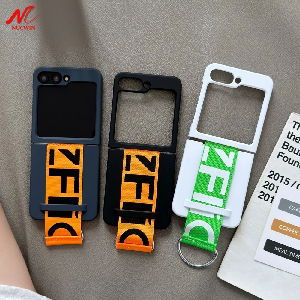 Carrying Wrist Strap Case for Samsung Z Flip 6 ZFlip6 Luxury Ring Holder Cover for Samsung Galaxy Z Flip 5 4 3 6 Flip5 PC Cover