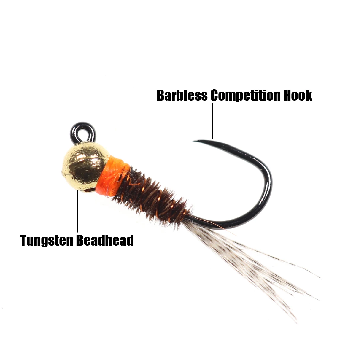 5 Stück # 12 # 14 # 16 Tungsten-Kugelkopf-Perdigon-Nymphen mit orangefarbenem Kragen, Euro Wet Nymph Fliegenfischen für Forelle, Grauforelle, Barsch, Angelköder – Detail 4