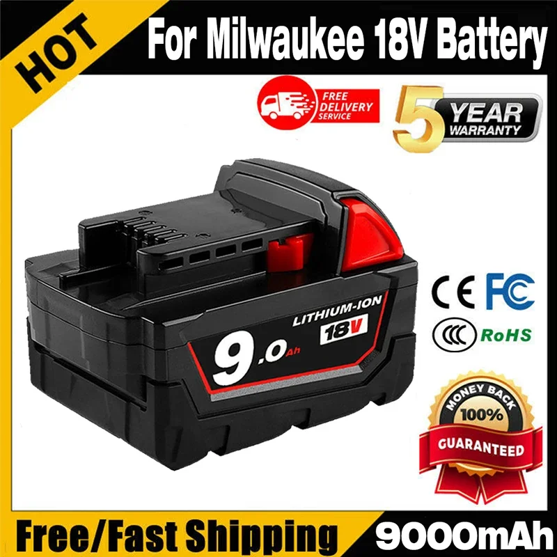 

18650 18V 5Ah 6Ah 9Ah 12Ah Lithium Ion Battery Pack,For Milwaukee 48-11-1860 48-11-1850 Rechargeable Li-ion Batteries Pack