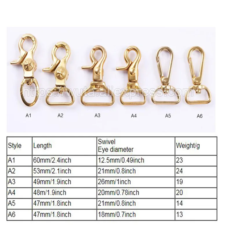 WUTA 100% Solid Brass Hook buckle Premium Shoulder strap Swivel Snap Hook Fastener Wallet Bag Lobster Clasp clip Claw Purse Hook