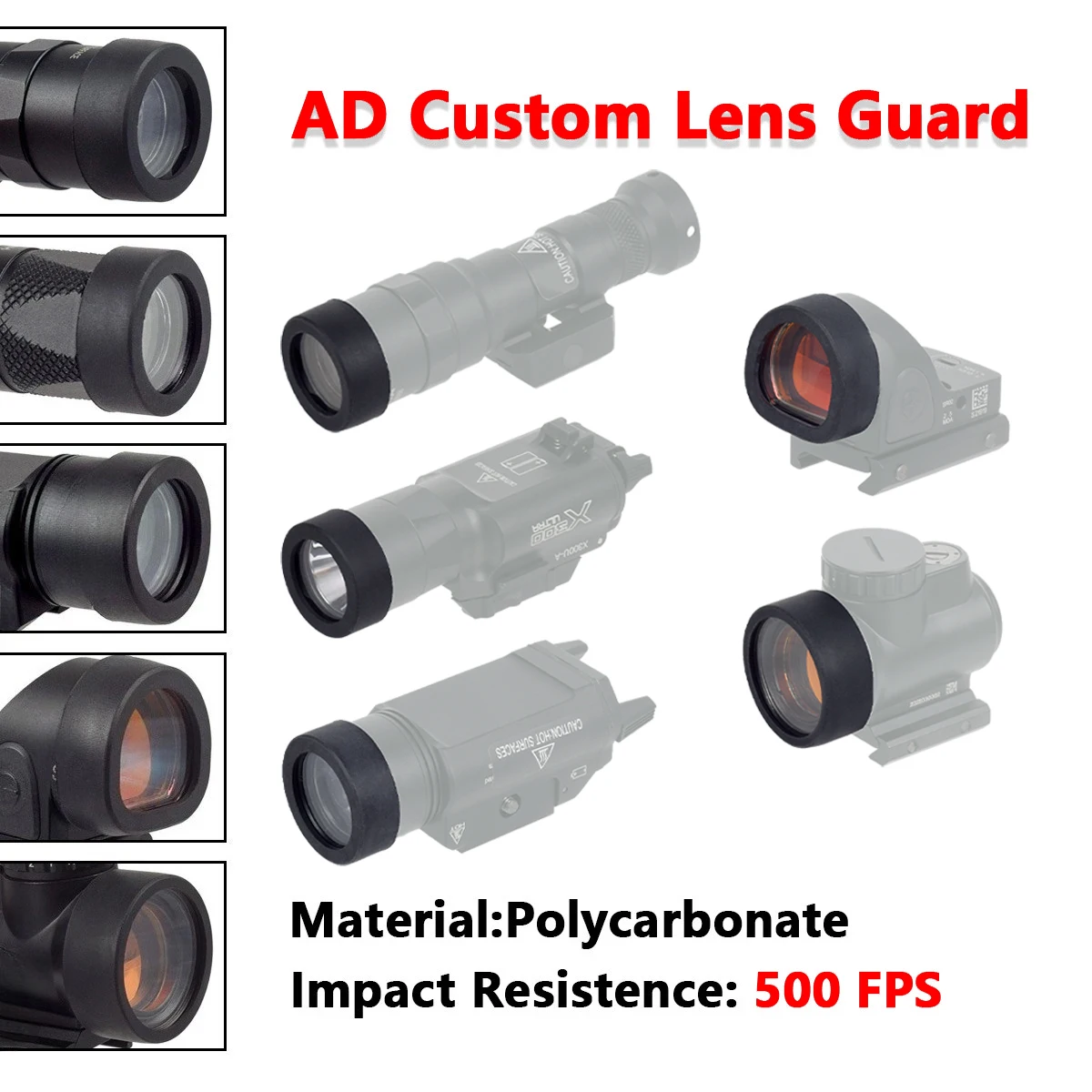 AD Custom Lens Guard Cover Tactical Red Dot Sight Protector for T01 Surefire M300 M600 X300 X300V Hunting Scout Light Lens Cover