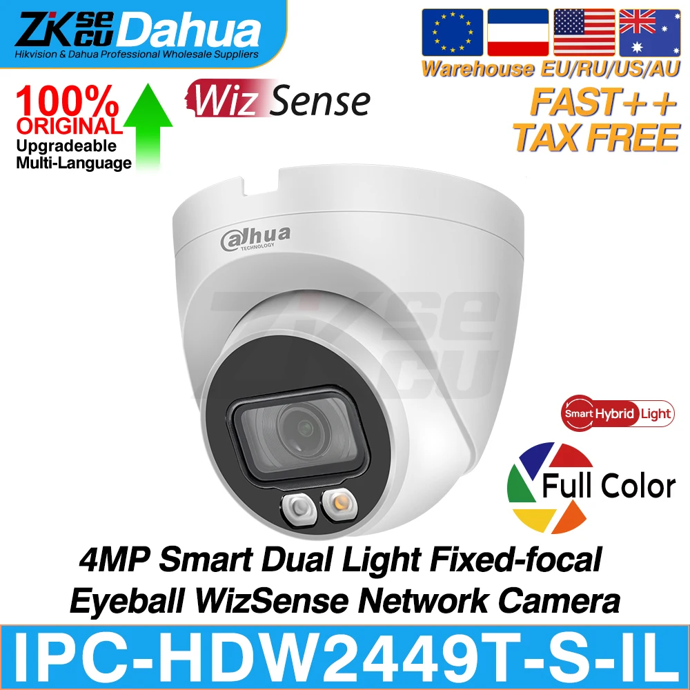 Dahua Original IPC-HDW2449T-S-IL 4MP Smart Dual Light Eyeball WizSense Network IP Camera Full Color SD Slot POE IP67 SMD Plus