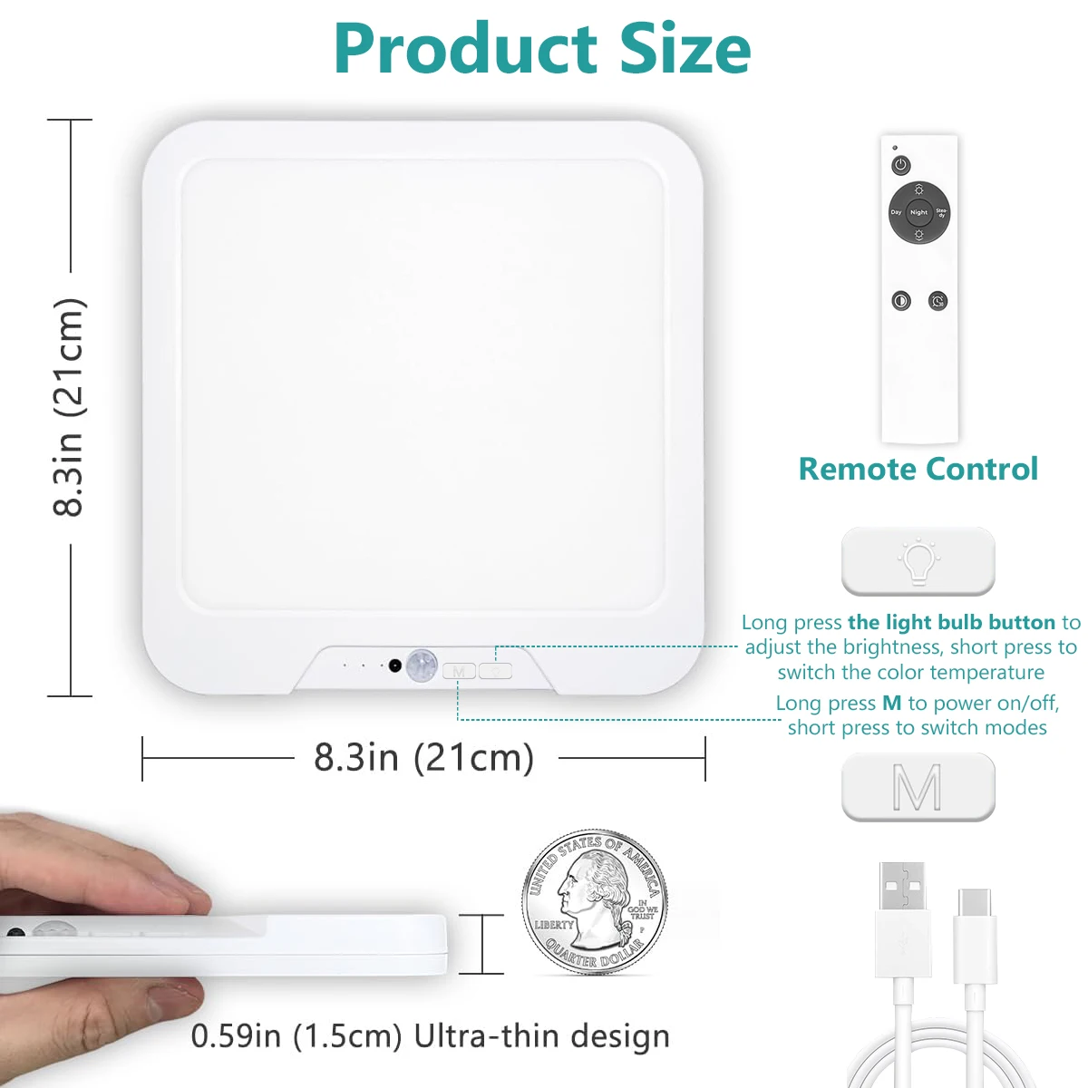 Smart Ceiling Light with Remote and Wall Switch 6000mAh Battery Backup 3 Lighting Modes Motion Sensor Dimmable Lamp for Bedroom