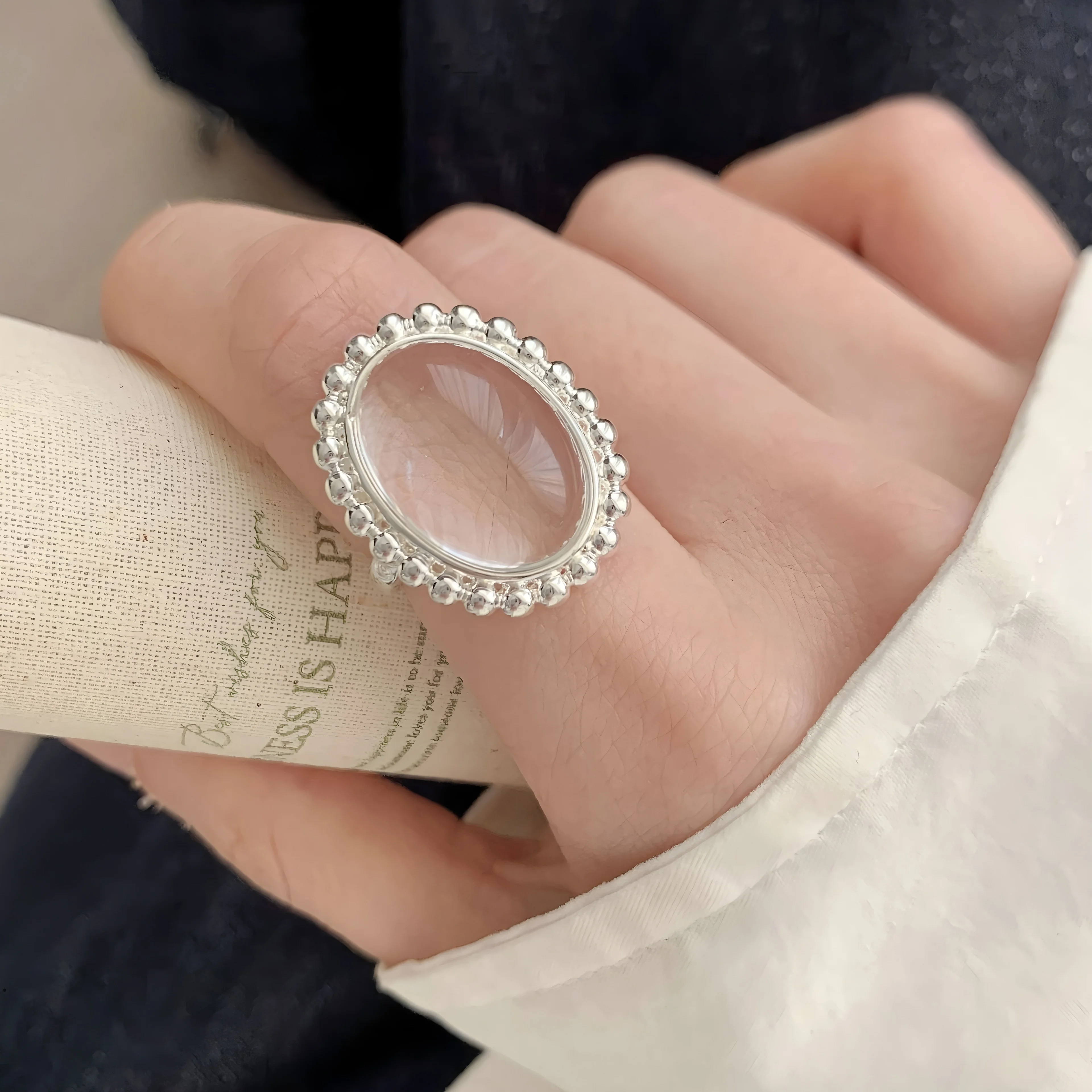 Women's 925 Sterling Silver Geometry Crystal Ring, Punk Style
