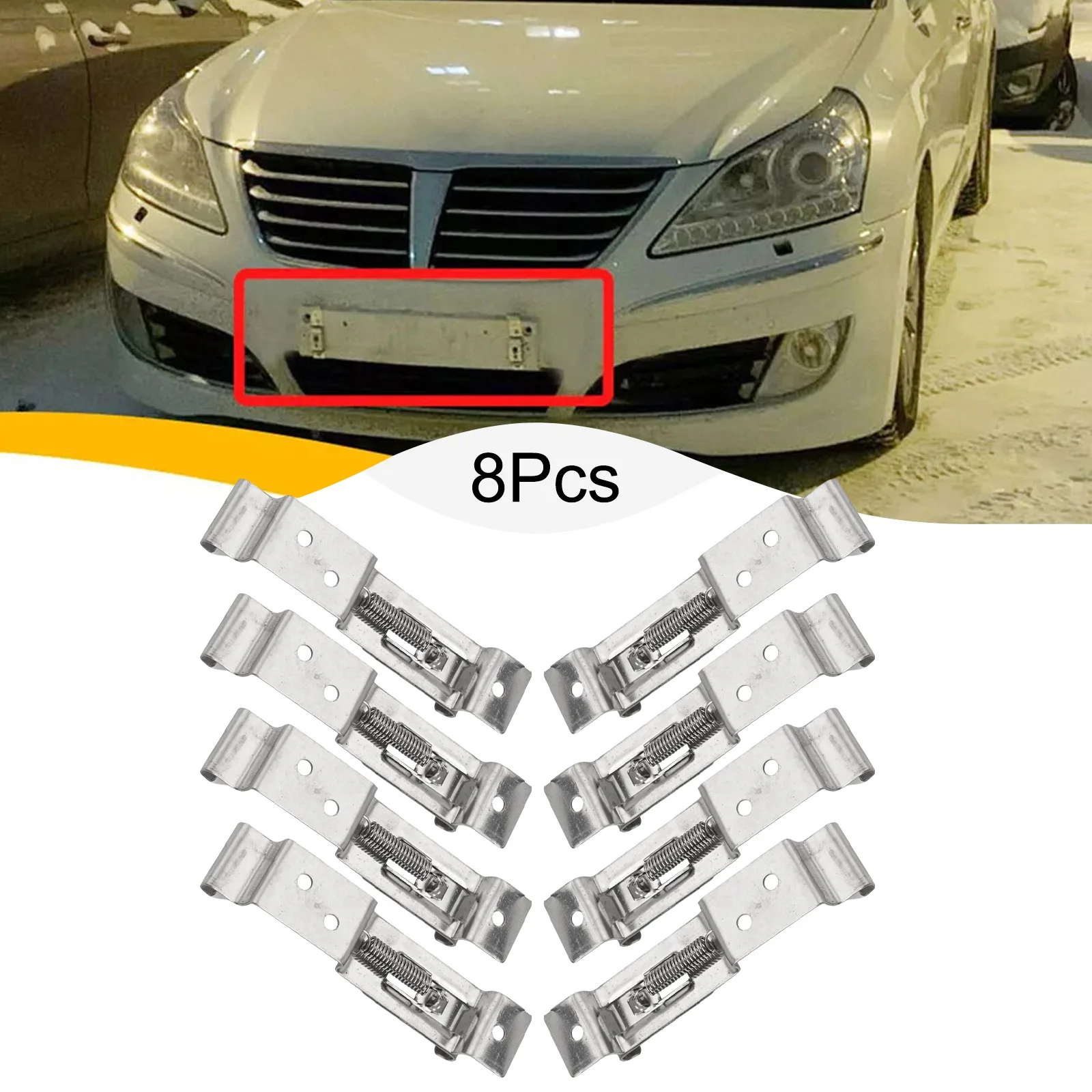 

8Pcs Car License Plate Holder Clamp Bracket Frame Made of Stainless Steel with Spring Loaded Design for Vehicles