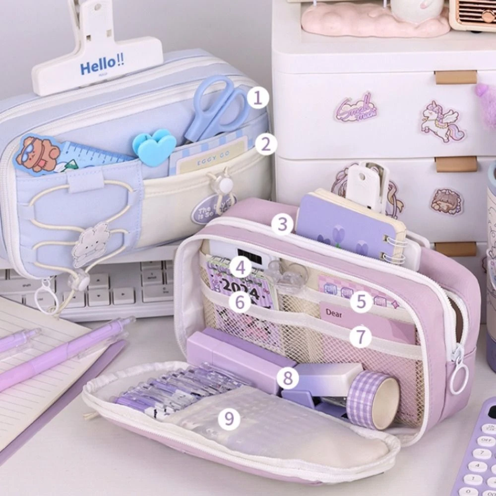 Kawaii Large Capacity Student Pencil Case Flip Style INS Cute Pencil Pouch Morandi Color Canvas Gel Pen Organizer Girl