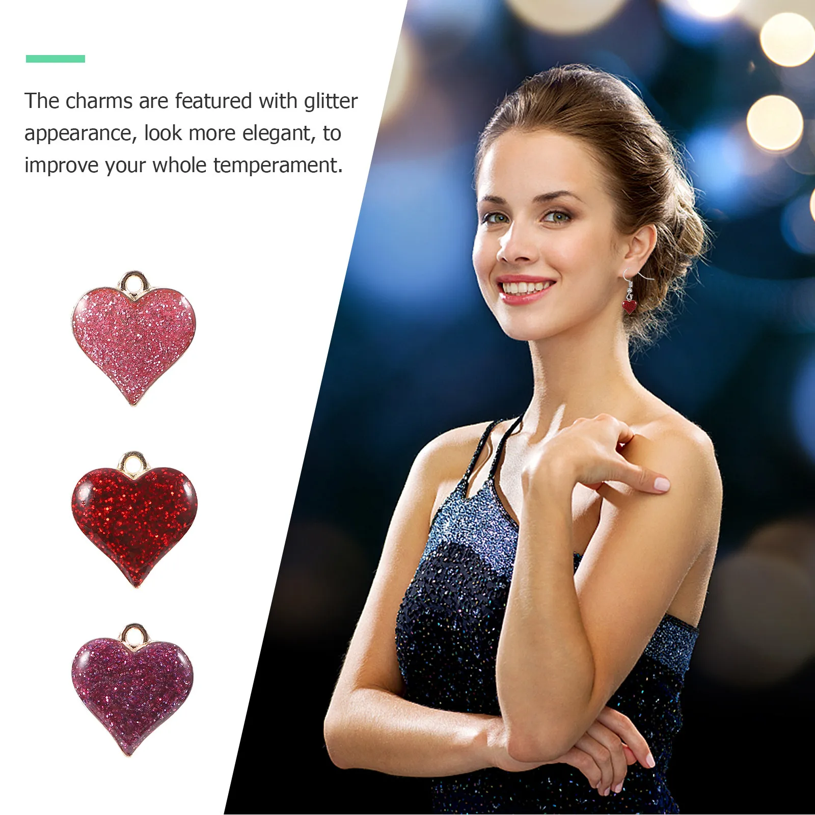 60Pcs Heart Shaped Alloy Charm Pendants Glitter Mini Charms for DIY Jewelry Making Accessories Valentines Gift